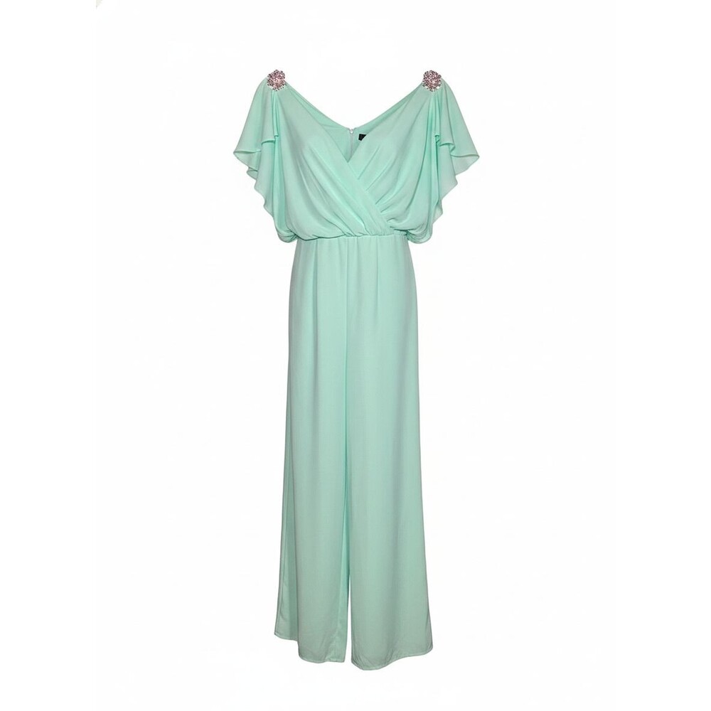 Moncho Heredia Women's Green Flutter Sleeve Full Length Jumpsuit Size M NWT